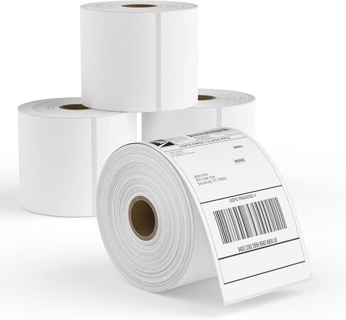 4x6 Shipping Labels in 4 Rolls (1000 Pages per roll with 3" core) 4 x 6 Direct Thermal Shipping Labels with Perforations Designed for Thermal Printer, White. in Kuwait