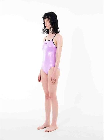 بدلة السباحة النسائية TheSwim Summerland Foil من قطعة واحدة - بوليستر متين، تأثير رقائق لامعة باللون الأرجواني أو السماوي (الولايات المتحدة، رقمي، 38، عادي، أرجواني) in Kuwait