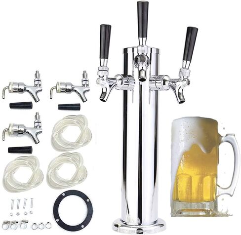 Beer Tower Dispenser, Stainless Steel Kegerator Kit, 3 Flange Brewing Tower, 36cm Height for Home Bar, Parties, and Picnics.High Quality in Kuwait
