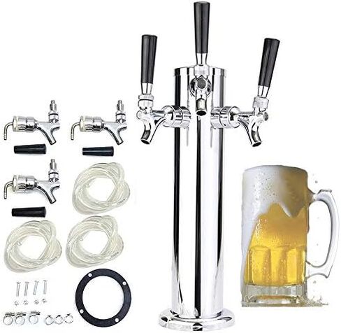 مجموعة برج البيرة، موزع Kegerator من الفولاذ المقاوم للصدأ، 3 برج تخمير شفة للبار المنزلي، والنزهات والحفلات، الارتفاع 36 سم، سهل التركيب in Kuwait