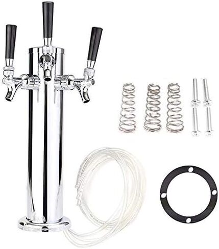 مجموعة برج البيرة، موزع Kegerator من الفولاذ المقاوم للصدأ، 3 برج تخمير شفة للبار المنزلي، والنزهات والحفلات، الارتفاع 36 سم، سهل التركيب in Kuwait