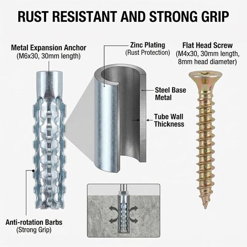 Concrete Wall Anchors and Screws Kit 50 Sets, 8mm Heavy Duty Masonry Anchors for Brick & Stone, Metal Expansion Wall Plugs Mounting Hardware for Shelf Installation in Kuwait