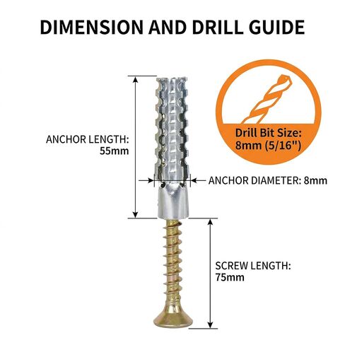 Concrete Wall Anchors and Screws Kit 50 Sets, 8mm Heavy Duty Masonry Anchors for Brick & Stone, Metal Expansion Wall Plugs Mounting Hardware for Shelf Installation in Kuwait