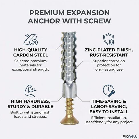Concrete Wall Anchors and Screws Kit 50 Sets, 8mm Heavy Duty Masonry Anchors for Brick & Stone, Metal Expansion Wall Plugs Mounting Hardware for Shelf Installation in Kuwait