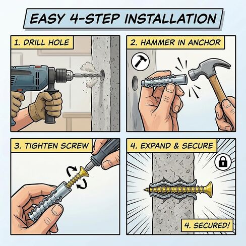 Concrete Wall Anchors and Screws Kit 50 Sets, 8mm Heavy Duty Masonry Anchors for Brick & Stone, Metal Expansion Wall Plugs Mounting Hardware for Shelf Installation in Kuwait