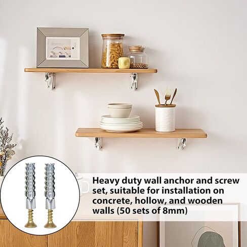 Concrete Wall Anchors and Screws Kit 50 Sets, 8mm Heavy Duty Masonry Anchors for Brick & Stone, Metal Expansion Wall Plugs Mounting Hardware for Shelf Installation in Kuwait
