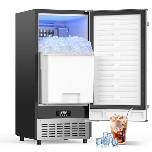 صانعة الثلج التجارية من Coolake بسعة 120 رطلًا/اليوم مع تخزين 40 رطلًا، آلة صنع الثلج في الهواء الطلق من الفولاذ المقاوم للصدأ، ماكينة ثلج مدمجة لتصريف الجاذبية ذاتية التنظيف للحفلات المنزلية وبار المطاعم والفناء in Kuwait