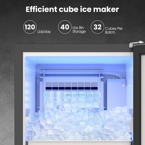 صانعة الثلج التجارية من Coolake بسعة 120 رطلًا/اليوم مع تخزين 40 رطلًا، آلة صنع الثلج في الهواء الطلق من الفولاذ المقاوم للصدأ، ماكينة ثلج مدمجة لتصريف الجاذبية ذاتية التنظيف للحفلات المنزلية وبار المطاعم والفناء in Kuwait