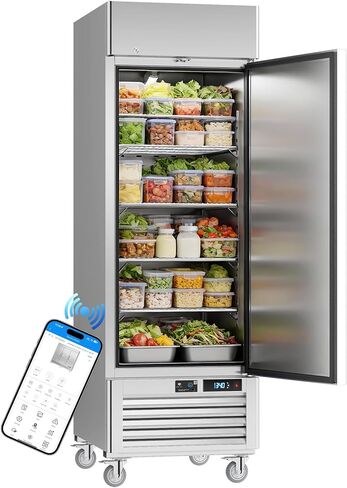 VEECOOL Commercial Refrigerators Upright WiFi Enabled, 27" One Section Solid Door Reach in Refrigerator with Right-Hinged Door, 23 cu.ft. Capacity, Stainless Steel, Fan Cooling, ETL&ETL Sanitation in Kuwait