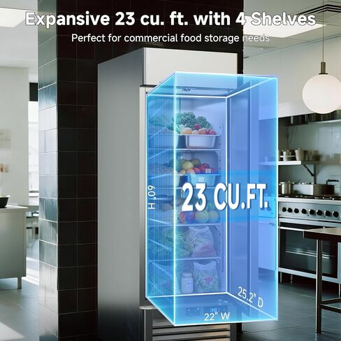 VEECOOL Commercial Refrigerators Upright WiFi Enabled, 27" One Section Solid Door Reach in Refrigerator with Right-Hinged Door, 23 cu.ft. Capacity, Stainless Steel, Fan Cooling, ETL&ETL Sanitation in Kuwait