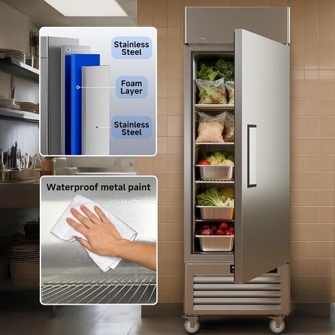 VEECOOL Commercial Refrigerators Upright WiFi Enabled, 27" One Section Solid Door Reach in Refrigerator with Right-Hinged Door, 23 cu.ft. Capacity, Stainless Steel, Fan Cooling, ETL&ETL Sanitation in Kuwait
