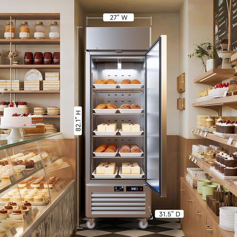 VEECOOL Commercial Refrigerators Upright WiFi Enabled, 27" One Section Solid Door Reach in Refrigerator with Right-Hinged Door, 23 cu.ft. Capacity, Stainless Steel, Fan Cooling, ETL&ETL Sanitation in Kuwait
