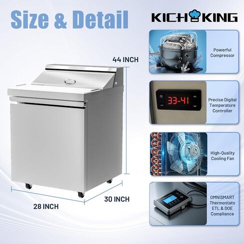 KICHKING 27 "ث ثلاجات تجارية 7 قدم مكعب ساندويتش وطاولة إعداد السلطة الفولاذ المقاوم للصدأ عداد باب واحد مروحة تبريد ثلاجة 8 المقالي لقضبان السلطة، مطعم الخدمة السريعة in Kuwait