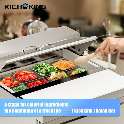 KICHKING 27 "ث ثلاجات تجارية 7 قدم مكعب ساندويتش وطاولة إعداد السلطة الفولاذ المقاوم للصدأ عداد باب واحد مروحة تبريد ثلاجة 8 المقالي لقضبان السلطة، مطعم الخدمة السريعة in Kuwait
