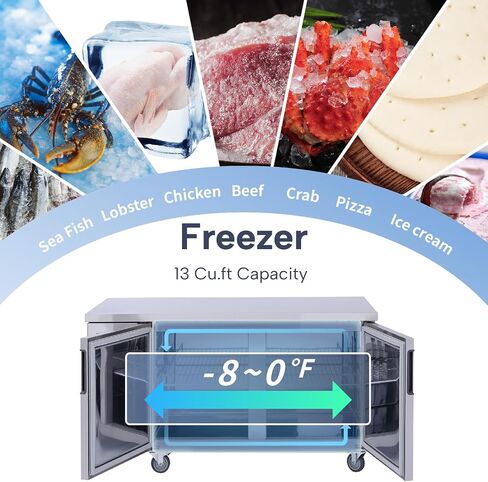 ICECASA 60 بوصة ث فريزر تجاري سطح العمل فريزر سفلي 2 باب من الفولاذ المقاوم للصدأ مروحة تبريد فريزر 13 قدم مكعب للمطعم، البار، المتجر، إلخ in Kuwait