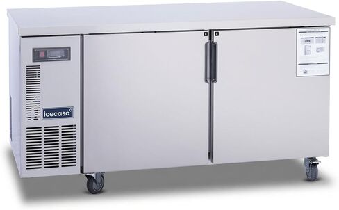 ICECASA 60 بوصة ث فريزر تجاري سطح العمل فريزر سفلي 2 باب من الفولاذ المقاوم للصدأ مروحة تبريد فريزر 13 قدم مكعب للمطعم، البار، المتجر، إلخ in Kuwait