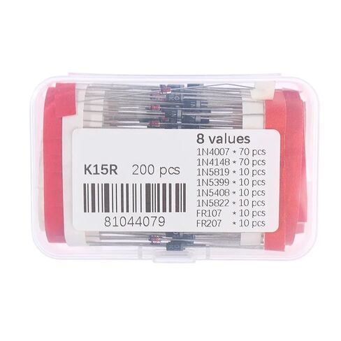 200PCS 8 Values Diodes Assorted Kit 1N4148 1N4007 1N5819 1N5399 1N5408 1N5822 FR107 FR207 Schottky Diode/Rectifier Diode in Kuwait