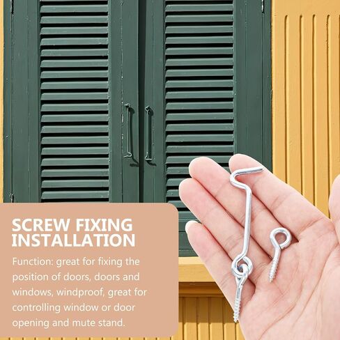 10 Sets Carbon Steel Door Hook Lock Latch for Screen Doors and Windows, Easy to Lock and Unlock, Sturdy Silver Cabin Hook and Eye Latch with Mounting Screws for Farm and Factory in Kuwait