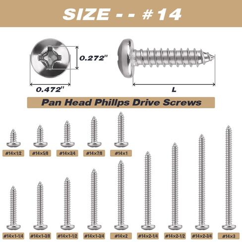 #14 x 1-3/8" Pan Head Phillps Drive Self Tapping Screws, 304 Stainless Steel, Round Head Sheet Metal Tek Screws, 30 PCS in Kuwait