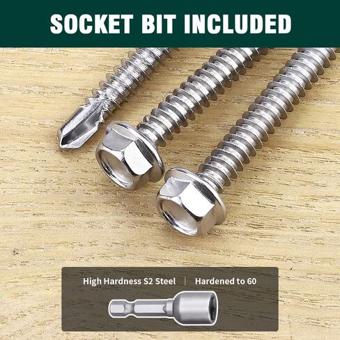 EASTLO #14 x 3-1/2" Hex Washer Head Self Drilling Screws, 410 Stainless Steel Sheet Metal TEK Screws, Quick Self Tapping, Hex Bit Included, 30 pcs in Kuwait