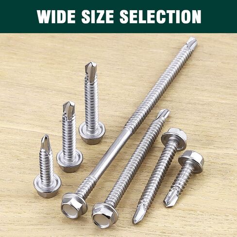 EASTLO #14 x 3-1/2" Hex Washer Head Self Drilling Screws, 410 Stainless Steel Sheet Metal TEK Screws, Quick Self Tapping, Hex Bit Included, 30 pcs in Kuwait