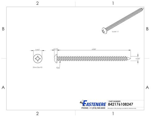 #14 x 4 Pan Head Sheet Metal Screws, Stainless Steel 18-8, Full Thread, Bright Finish, Self-Tapping, Quantity 50 By Fastenere in Kuwait