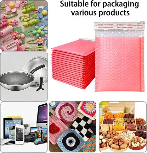 20 Pcs Pink Polyethylene Bubble Mailers, 7 * 5 Inches - Padded Shipping Envelopes For Small Business Packaging And Mailing Supplies, Small Bubble Mailers in Kuwait