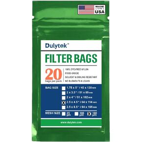 Dulytek Premium Nylon 20 قطعة أكياس فلتر، 160 ميكرون، 2.5 بوصة × 4.5 بوصة، خياطة مزدوجة، بدون انفجارات، صنع في الولايات المتحدة الأمريكية in Kuwait