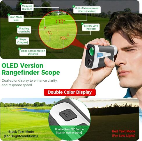 Golf Rangefinder with Slope Switch, 1300 Yards Pro Laser Range Finder for Hunting Golfing, 7X Magnification with Flag Pole Locking Vibration & Magnet Stripe & IPX7 Waterproof & OLED Dual-Color Display in Kuwait
