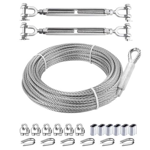 3/16 Stainless Steel Cable 25ft+2 Pack Turnbuckle 5/16 M8 304 Stainless Steel Turnbuckles, 3700lbs Breaking Strength, 7X 19 Strands, Steel Cable with Loops for Zipline, Deck Railing in Kuwait