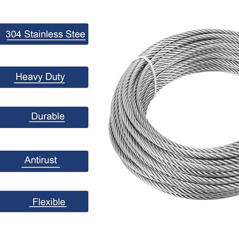 3/16 Stainless Steel Cable 25ft+2 Pack Turnbuckle 5/16 M8 304 Stainless Steel Turnbuckles, 3700lbs Breaking Strength, 7X 19 Strands, Steel Cable with Loops for Zipline, Deck Railing in Kuwait