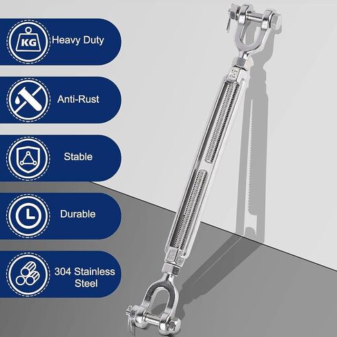 3/16 Stainless Steel Cable 25ft+2 Pack Turnbuckle 5/16 M8 304 Stainless Steel Turnbuckles, 3700lbs Breaking Strength, 7X 19 Strands, Steel Cable with Loops for Zipline, Deck Railing in Kuwait