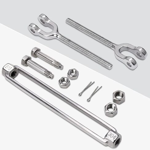 3/16 Stainless Steel Cable 25ft+2 Pack Turnbuckle 5/16 M8 304 Stainless Steel Turnbuckles, 3700lbs Breaking Strength, 7X 19 Strands, Steel Cable with Loops for Zipline, Deck Railing in Kuwait