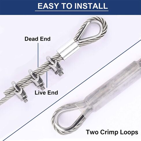 3/16 Stainless Steel Cable 25ft+2 Pack Turnbuckle 5/16 M8 304 Stainless Steel Turnbuckles, 3700lbs Breaking Strength, 7X 19 Strands, Steel Cable with Loops for Zipline, Deck Railing in Kuwait
