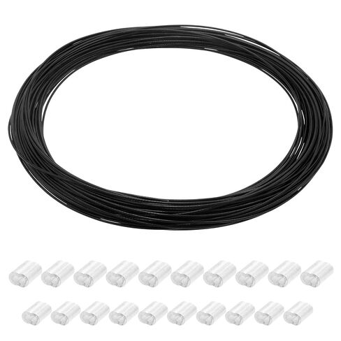 Antrader 1.5mm/0.06" Wire Rope Kit 100ft 304 Stainless Steel Wire with 20pcs Crimp Sleeves, 7x7 Strand Black PVC Coated Core Steel Wire in Kuwait