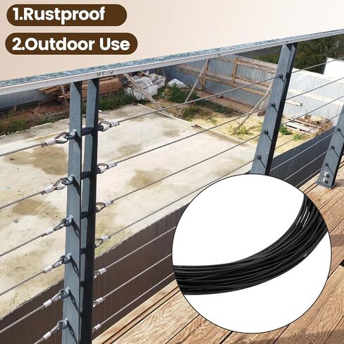 Antrader 1.5mm/0.06" Wire Rope Kit 100ft 304 Stainless Steel Wire with 20pcs Crimp Sleeves, 7x7 Strand Black PVC Coated Core Steel Wire in Kuwait