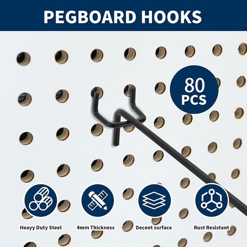 24 Pcs 1/2 in 3 Way PVC Fitting Pipe Heavy Duty PVC 3 Way Side Outlet Elbow | 80 Pcs 4 Inch Black Pegboard Hooks Metal Heavy Duty 1/8" and 1/4" Peg Hook in Kuwait
