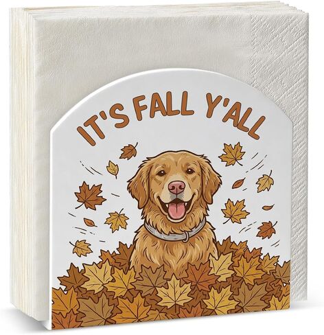 It's Fall Yall Dog Lover Acrylic Napkin Tissue Holder Fall Home Decor 5"x5" | Golden Dog Fall Table Decorations Acrylic Cocktail Napkin Holder for Home Kitchen Cafe Thanksgiving in Kuwait