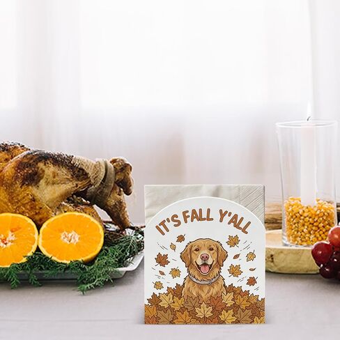 It's Fall Yall Dog Lover Acrylic Napkin Tissue Holder Fall Home Decor 5"x5" | Golden Dog Fall Table Decorations Acrylic Cocktail Napkin Holder for Home Kitchen Cafe Thanksgiving in Kuwait