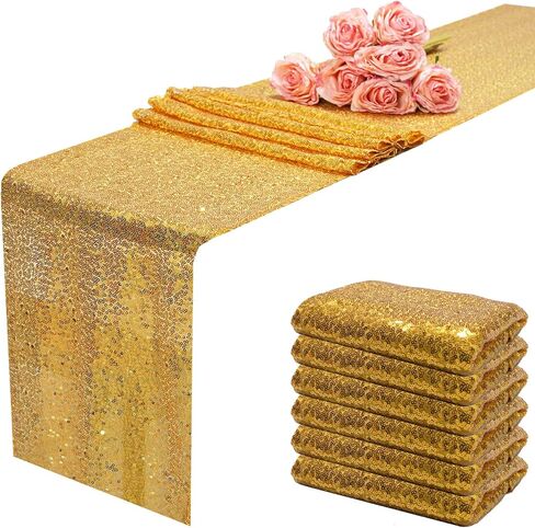 12x108 بوصة الذهب الترتر الجدول عداء سباركلي بريق الجدول البياضات 6 حزم لزينة الحفلات الزفاف عيد ميلاد الطفل دش الخطوبة الذكرى السنوية in Kuwait
