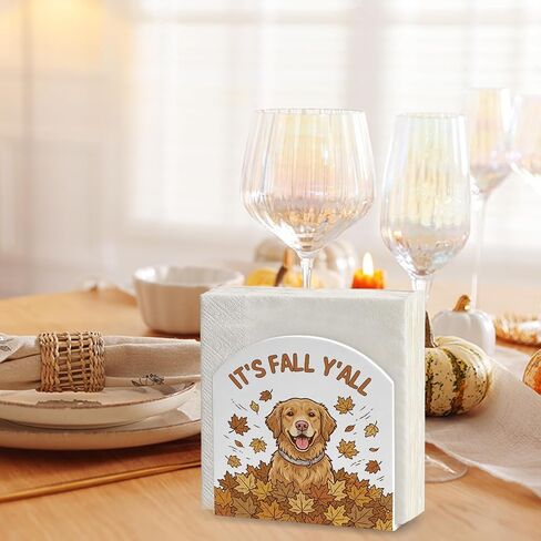It's Fall Yall Dog Lover Acrylic Napkin Tissue Holder Fall Home Decor 5"x5" | Golden Dog Fall Table Decorations Acrylic Cocktail Napkin Holder for Home Kitchen Cafe Thanksgiving in Kuwait