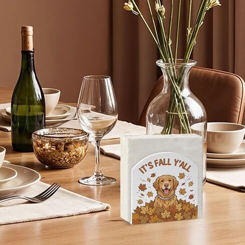 It's Fall Yall Dog Lover Acrylic Napkin Tissue Holder Fall Home Decor 5"x5" | Golden Dog Fall Table Decorations Acrylic Cocktail Napkin Holder for Home Kitchen Cafe Thanksgiving in Kuwait