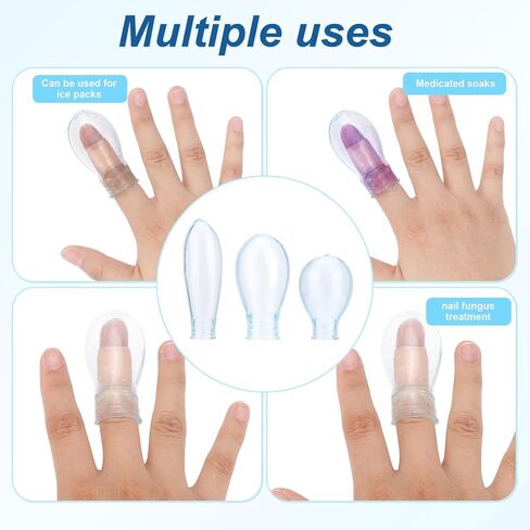 6pcs Waterproof Toe & Thumb & Finger Protectors, 3 Size Silicone Sleeve with 12 Nursing Bandage Reusable Finger Cover Cots for Shower Swimming Pedicure Manicure Nail Soaking Protection Guard in Kuwait
