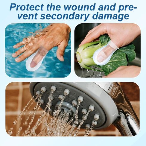 6pcs Waterproof Toe & Thumb & Finger Protectors, 3 Size Silicone Sleeve with 12 Nursing Bandage Reusable Finger Cover Cots for Shower Swimming Pedicure Manicure Nail Soaking Protection Guard in Kuwait