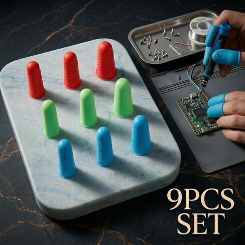 9Pcs Silicone Finger Protectors, 3 Sizes Flexible Fingertip Covers for Guitar, Sewing, Hot Glue and Crafting, Blue Green Red (Multicolor) in Kuwait