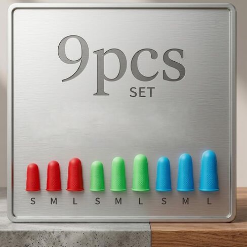 9Pcs Silicone Finger Protectors, 3 Sizes Flexible Fingertip Covers for Guitar, Sewing, Hot Glue and Crafting, Blue Green Red (Multicolor) in Kuwait