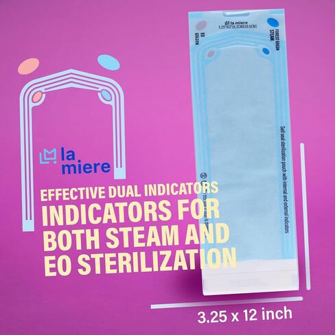 200 كيس تعقيم ذاتي الغلق من LA MIERE مقاس 3.25 بوصة × 12 بوصة، أكياس الأوتوكلاف لوشم أظافر الأسنان، ورق مزدوج الطبقة خالٍ من اللاتكس in Kuwait
