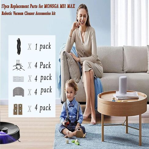 قطع غيار MS1 MAX للمكنسة الكهربائية الروبوتية MONSGA MS1 MAX | طقم إكسسوارات مكون من 17 قطعة، فرشاة دوارة، 4 أكياس غبار، 4 قطع قماش ممسحة، 4 أكياس غبار، و4 فرش جانبية in Kuwait