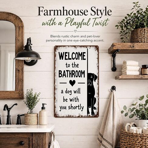 Funnysign Dog Lovers Gfits Funny Bathroom Tin Sign – “Welcome to the Bathroom, A Dog Will Be With You Shortly" – Metal Wall Art for Toilet or Restroom Décor, 8×12 Inch (9734) in Kuwait