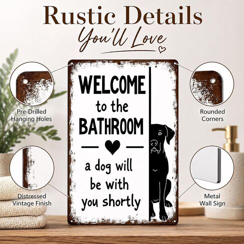 Funnysign Dog Lovers Gfits Funny Bathroom Tin Sign – “Welcome to the Bathroom, A Dog Will Be With You Shortly" – Metal Wall Art for Toilet or Restroom Décor, 8×12 Inch (9734) in Kuwait